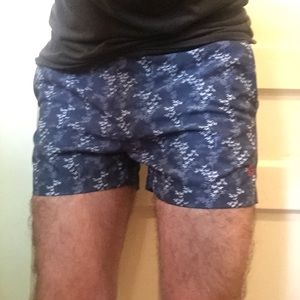 Penguin, navy bamboo print swim shorts, 32